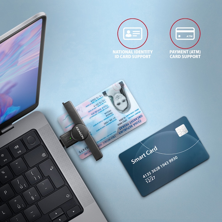Produktbild Axagon CRE-SMPC USB-C Smart Card PocketReader (USB 2.0)