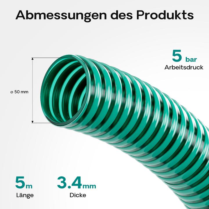 Produktbild Wiltec 5m Teichschlauch Spiralschlauch 50mm (2") flexibel Saugschlauch Teich