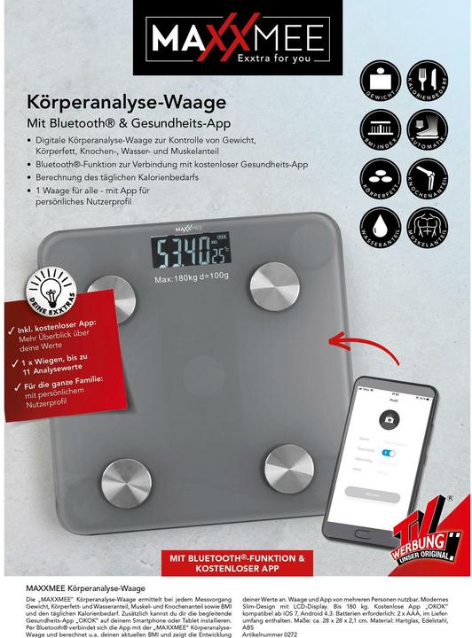 Image du produit Maxxmee Balance d'analyse corporelle (180 kg)