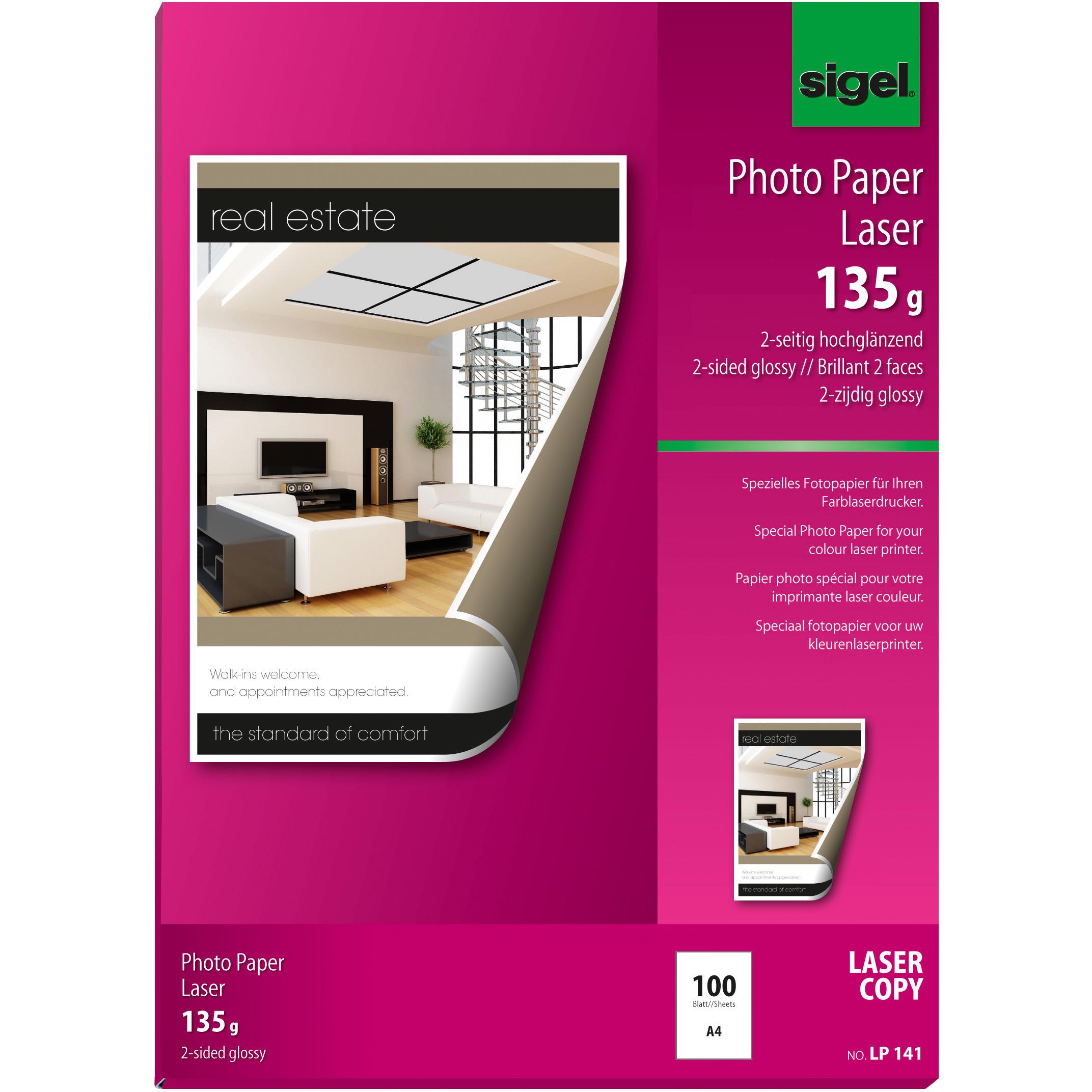 Sigel Laser Fotopapier (135 g/m², A4, 100 x), Fotopapier, Weiss