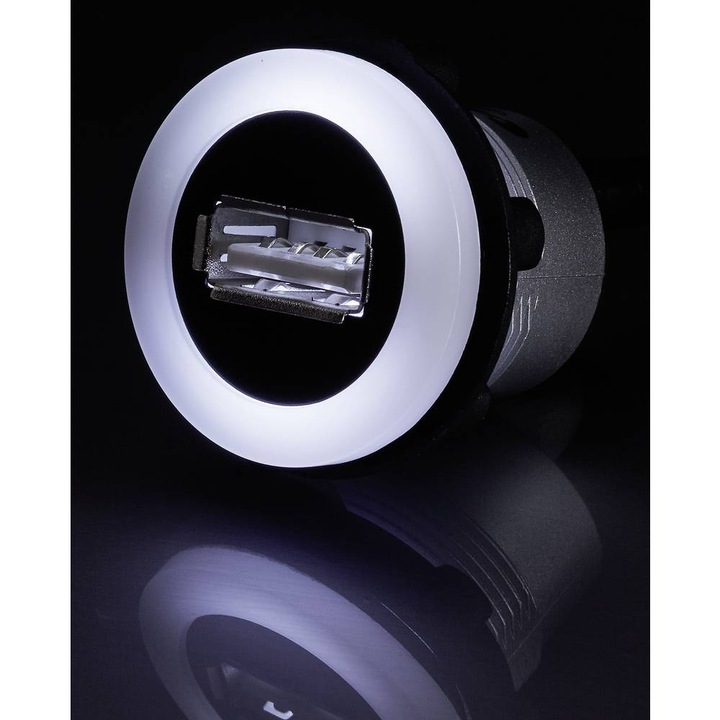Actual product image Tru Components USB flush-mount socket, flush-mount USB-05-BK USB socket type A, illuminated on USB plug type A