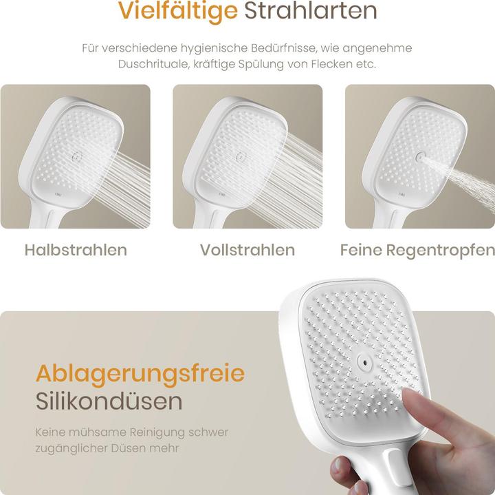 Actual product image Emke Shower set with thermostat White matt Shower mixer complete set incl. 3 spray types Hand shower