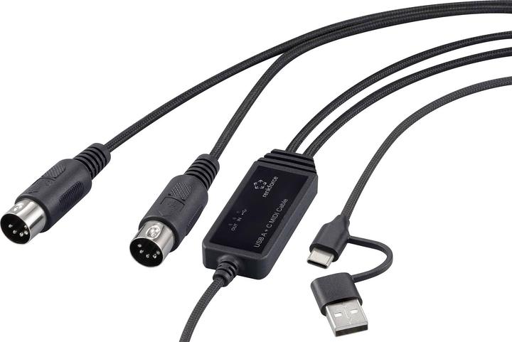 Actual product image Renkforce RF-6439636 USB, MIDI adapter (2x DIN plug 5-pin - 1x USB-C®, USB-A) (USB, USB-C)