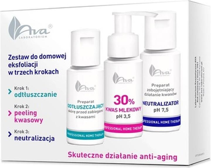 Produktbild Ava Cosmetics PHT Zestaw do domowej eksfoliacji: preparat odtłuszczający 50ml + kwas mlekowy 30% 50ml + (50 ml)