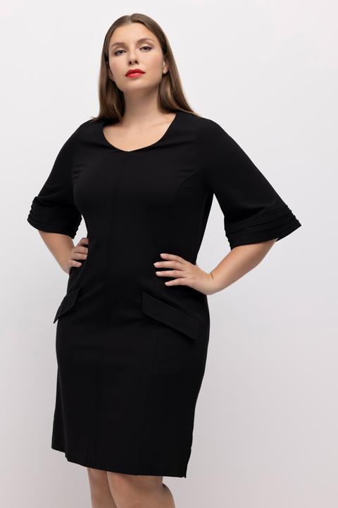 Image du produit Ulla Popken Robe midi en point de Rome, ligne en A, col en V, manches 3/4 (50, 52)