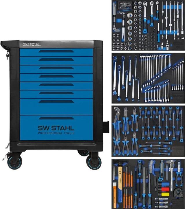 SW-Stahl Z3113 Professional workshop trolley TT801 blue I 8 drawers I 4 drawers filled I 246 parts I (246x)