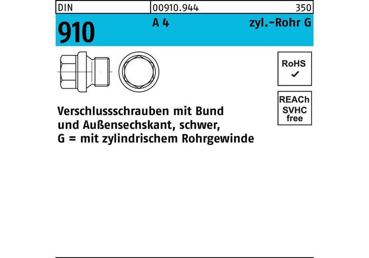 Produktbild SanDisk DIN 910 Verschlussschraube VG 1 1/2"" Edelstahl A4 blank ASK mit Bund
