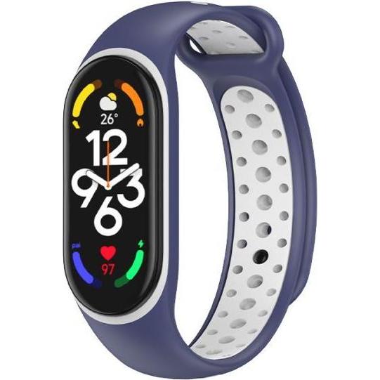 MU Classic NKE Series Silikon Ersatz Armband (Silikon, Mi Band 7), Uhrenarmband, Blau, Weiss