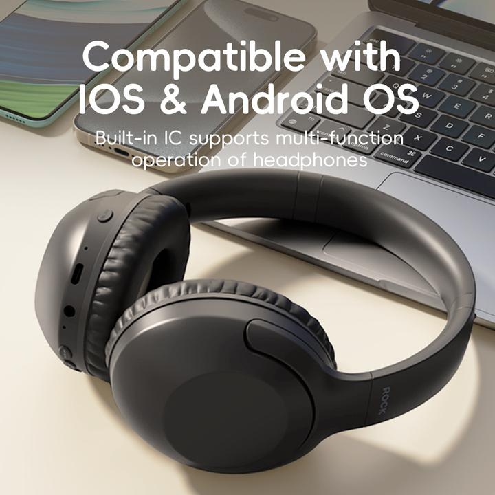 Produktbild Rock - O3 ANC Wireless Headphones RAU0773 - Bluetooth-Kopfhörer, Hellblau/Grau (ANC, 15 h, Kabellos)