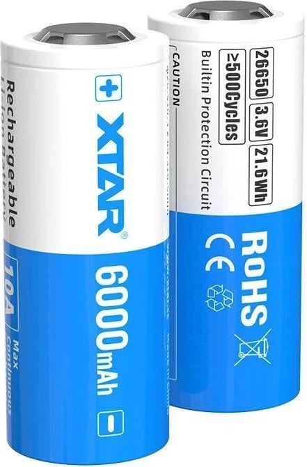 Actual product image Xtar 26650 6000mAh Akku mit Schutz (1 pcs., 26650, 6000 mAh)