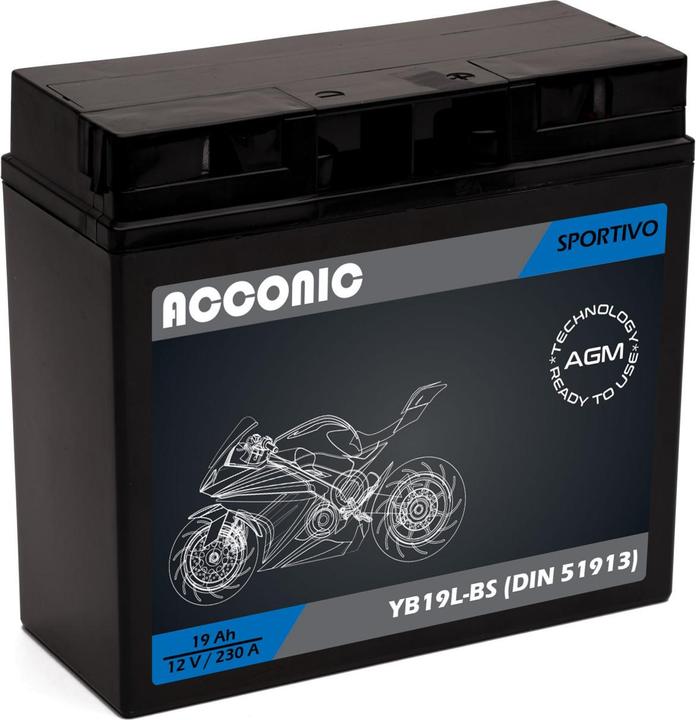 Acconic Sportivo AGM YB19L-BS Motorradbatterie 19 Ah 12V (DIN 51913) (12 V, 19 Ah)