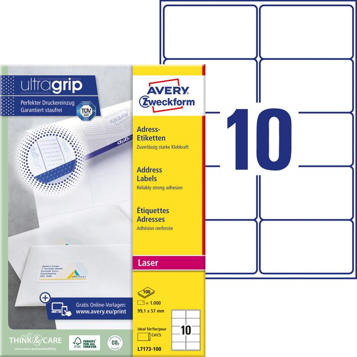 Produktbild Avery Adressetiketten 99,1x57mm L7173-100 weiss 1000 Stk./100 Blatt