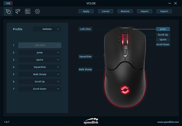 Produktbild Speedlink VELOX Rechargeable RGB Gaming Mouse - Wireless, black (Kabellos)