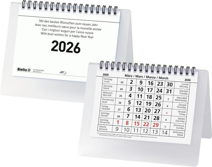 Biella Bloc mensuel de table Desktop Basic (14,8 x 10,5 cm, Couverture rigide, Allemand)