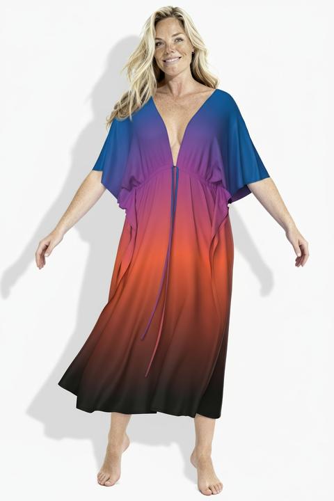 Actual product image Ulla Popken Palm Tree Gradient TIe Front Caftan (50, 52, 54, 56)