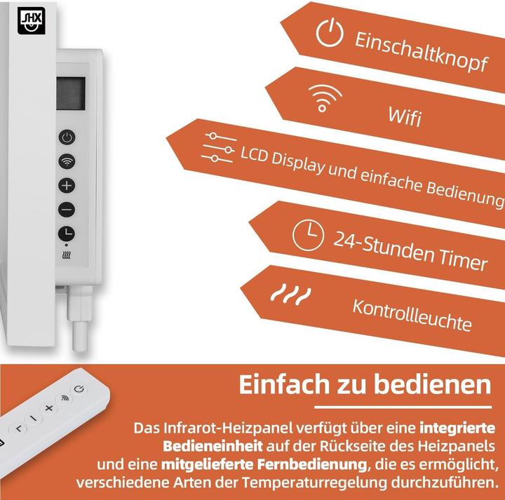 Actual product image SHE SHX SHXA700-WiFi Infrared heater with WiFi 700 Watt, white (700 W)