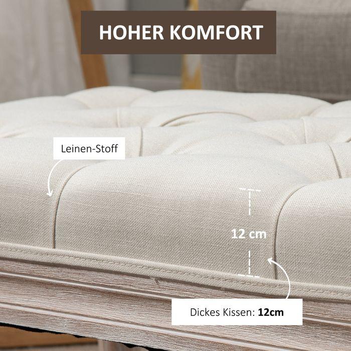 Actual product image Swisshandel24 Sitzhocker, Polsterbank mit Leinenoptik, Fusshocker mit gepolstertem Sitz Holz, cremeweiss (40 cm)
