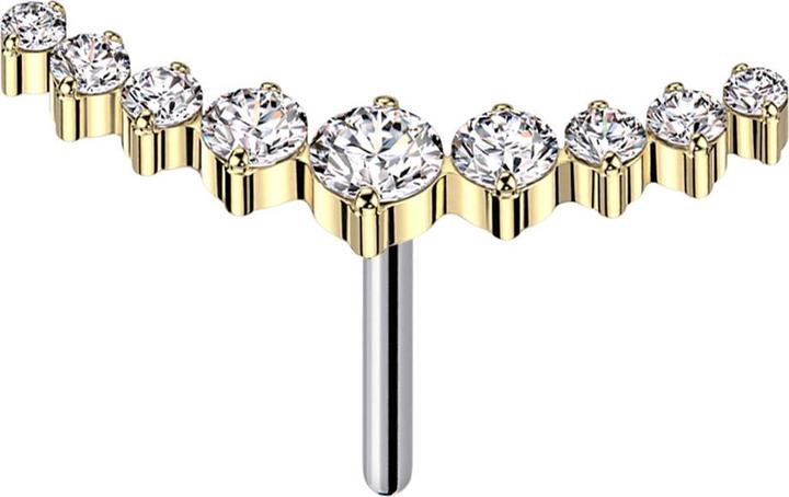 Actual product image Star Piercing Threadless curved gold-plated nine round crystals silver (without brass, Titanium)