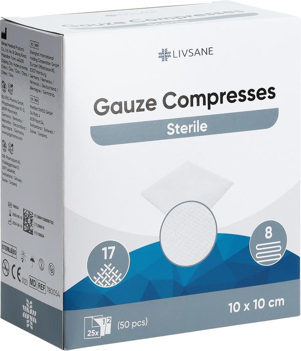 Produktbild Livsane Mullkompresse 10x10cm steril 2 x 25 Stk