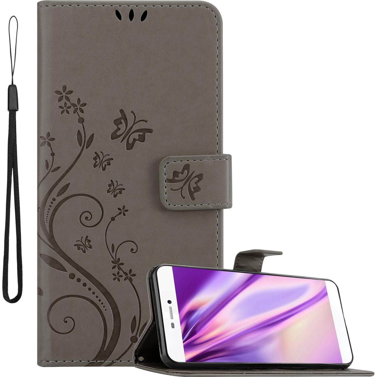 Cadorabo Flower Book Cover (Huawei P8), Smartphone Hülle, Grau