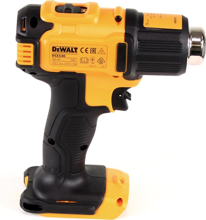 Actual product image DeWalt DCE 530 N Battery heat gun 18V 530°C + 1x battery 5.0Ah + surface and reflector nozzle - without