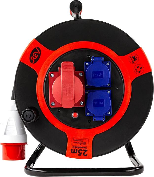 Actual product image REV Cable reel EX 25 m H07RN IP44 9000W extension cable outdoor 1 CEE and 2 earthed sockets red (25 m)