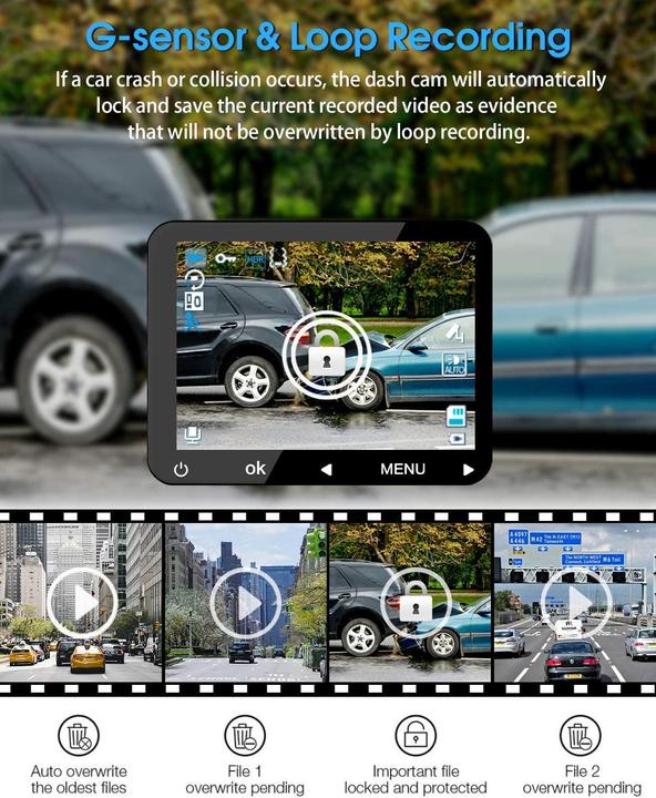 Produktbild Abask J05 Dashcam Auto 1080P (Eingebautes Display, Nachtsicht, Eingebautes Mikrofon, Full HD)