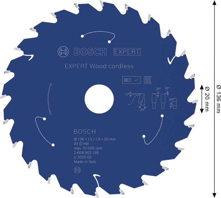 Productafbeelding Bosch Professional Zubehör EXPERT Wood Kreissägeblatt, 136x20 mm, T24