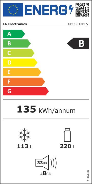 Energy Label LG Einbau-Kühl-Gefrierkombination GBBS312BEV Schwarz (333 l)