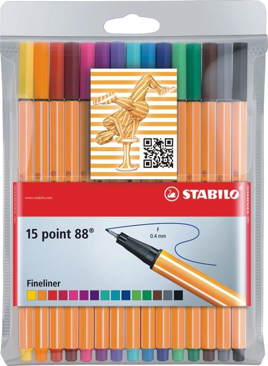 Image du produit STABILO Fineliner point 88, étui plastique de 15 pièces (Blanc, Orange, 15x)