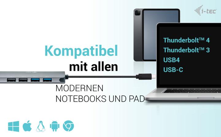 Image du produit i-tec USB-C Metal Nano Dock 2x HDMI 1x GLAN 2x USB 3.2 2x USB 2.0 1x USB-C 3.2 Gen.1 Data 1x USB-C 1 (USB-C, 2 Ports)