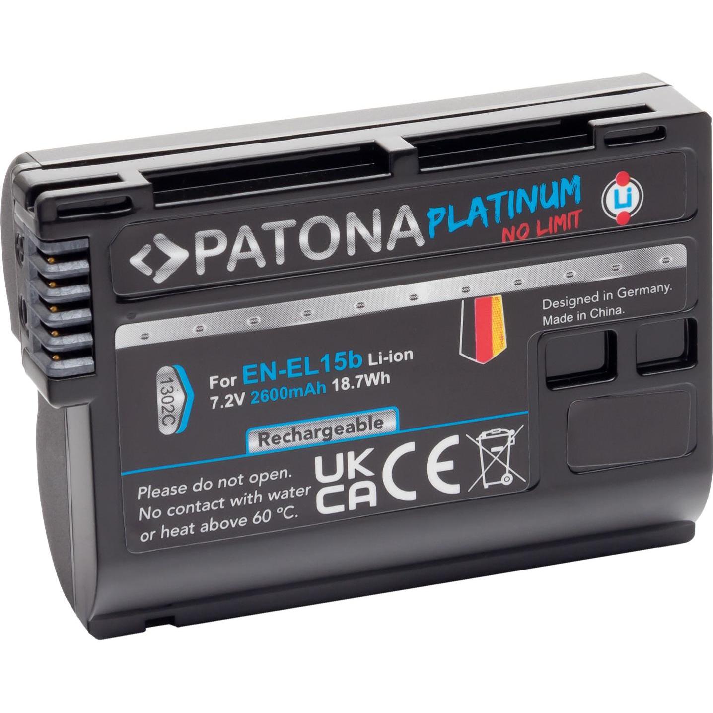 Patona Batteria al platino EN-EL15, 2040 mAh/7.0V (Batteria della fotocamera), Alimentatore fotocamera, Nero