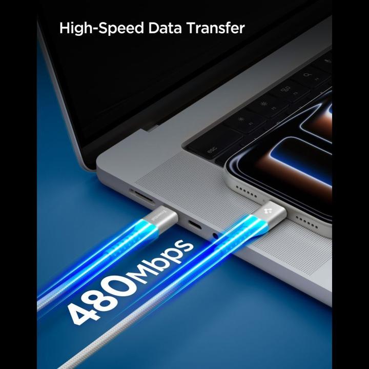 Actual product image Spigen Essential USB C to USB C 100W Fabric Cable, white EB10010CCA (1 m, 100 W)