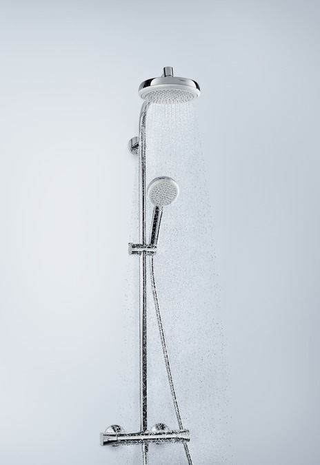 Produktbild hansgrohe HG Showerpipe CROMETTA 160 1jet DN 15 EcoSm Version 9 l/min weiss/chrom
