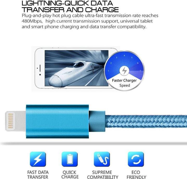 Actual product image Calitron Lightning charging cable blue 3m round (3 m, USB 3.2 Gen 1)