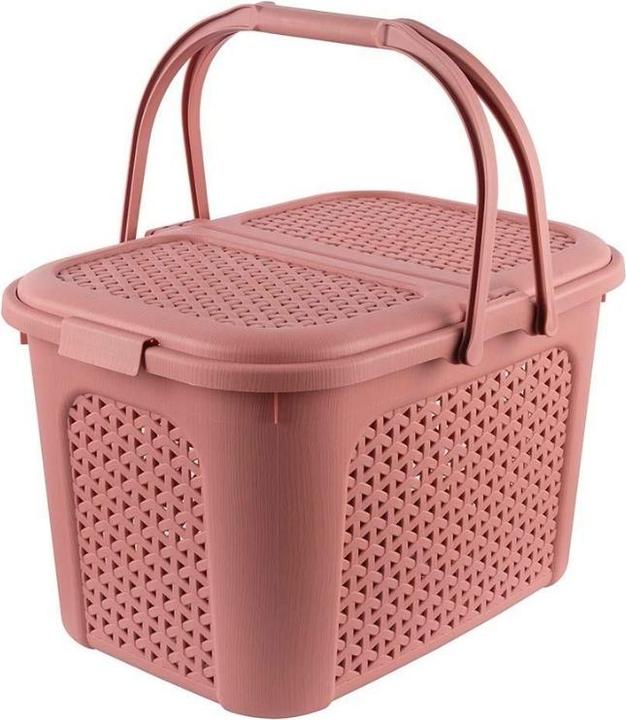 Productafbeelding keeeper Picknickmand "inka", 28 liter, nordic-rood Winkelmand met deksel, in rotanlook, 2 hengsels