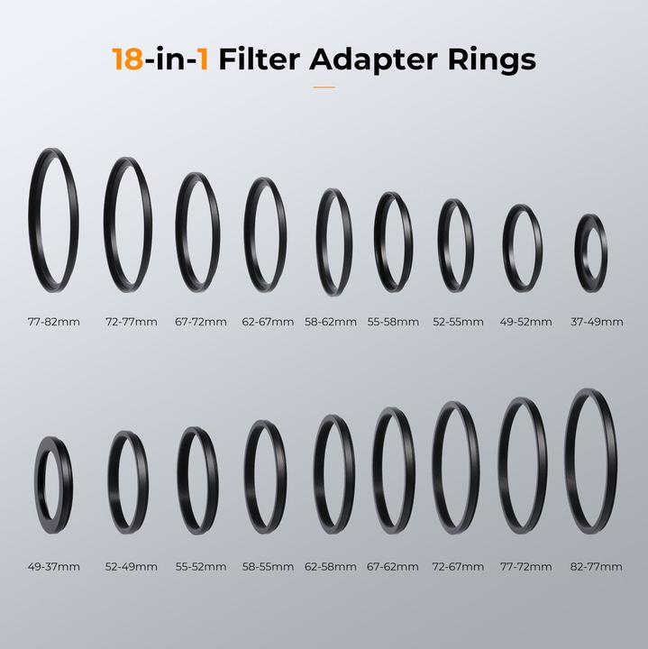 Produktbild K&F Concept 18pcs Filter Ring Adapter Set, Camera Lens Filter Metal Stepping Rings Kit (9pcs Step + 9pcs Step Do (Objektivfilter Adapter)