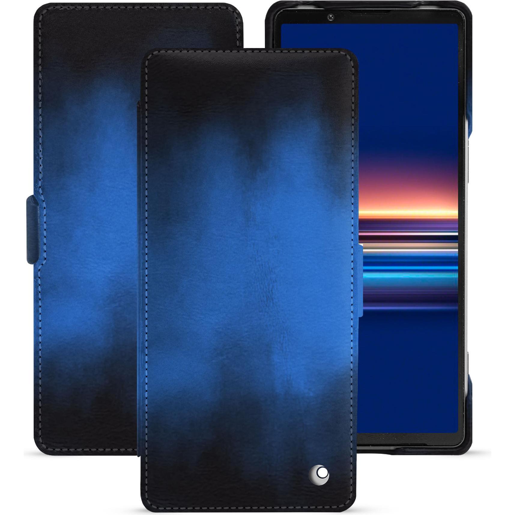 Noreve Lederschutzhülle horizontal (Sony Xperia 5 V), Smartphone Hülle, Blau