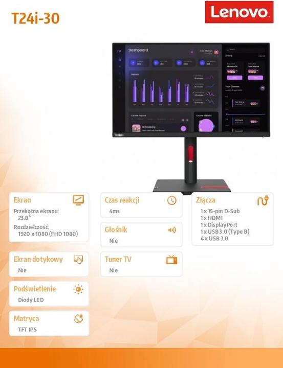 Immagine prodotto Lenovo ThinkVision T24i-30 (1920 x 1080 pixel, 23.80")