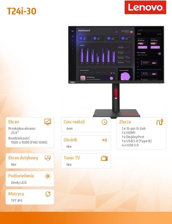 Actual product image Lenovo ThinkVision T24i-30 (1920 x 1080 pixels, 23.80")