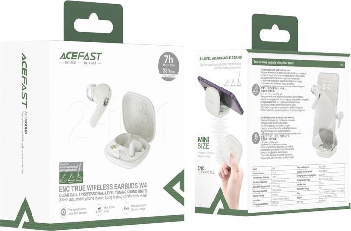 Actual product image Acefast W4 TWS in-ear headphones with wireless phone stand function - white (7 h, Wireless)