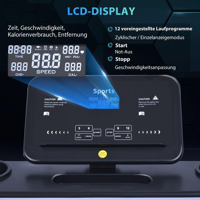 Produktbild Swisshandel24 motorisiertes Laufband für Zuhause Heimtrainer Fitnessgeräte Klappbar mit 12 Programmen und Handyhal