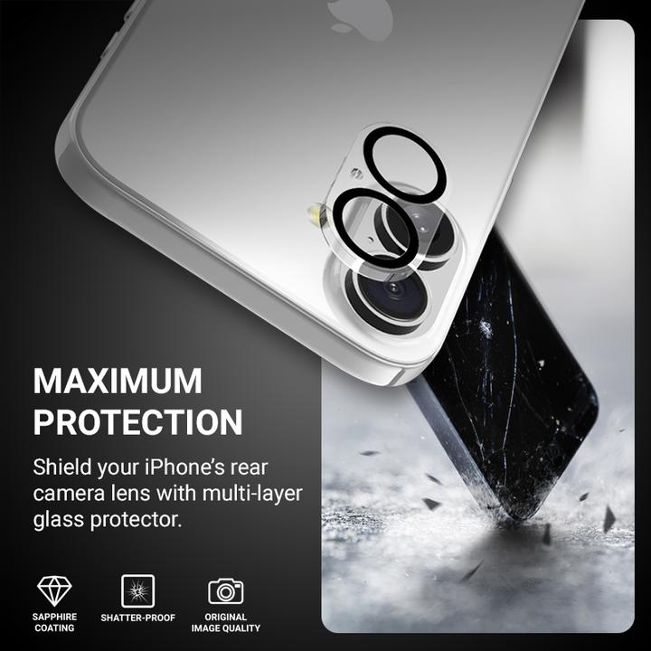 Immagine prodotto Crong Lens Shield - Vetro per la fotocamera e l'obiettivo dell'iPhone 16 / iPhone 16 Plus (1 pz., Apple iPhone 16, Apple iPhone 16 Plus)