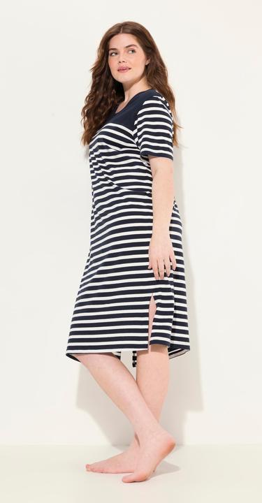 Immagine prodotto Ulla Popken Camicia da notte di cotone biologico con righe, scollo a girocollo e mezze maniche (42, 44)