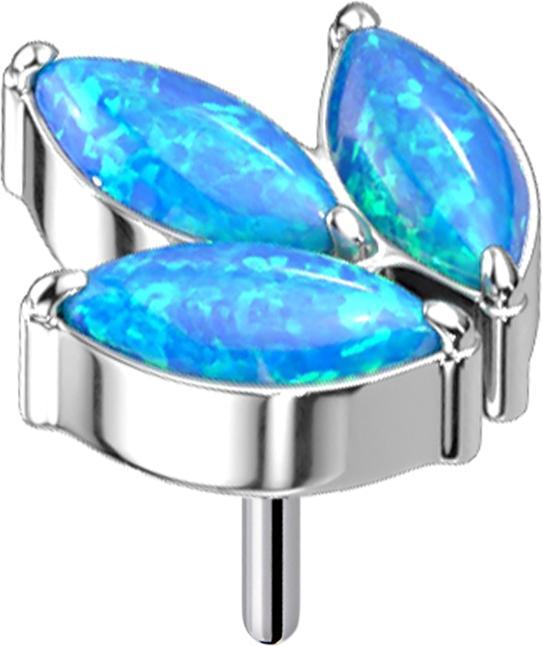 Actual product image Star Piercing Threadless silver three oval opals blue (without brass, Titanium)