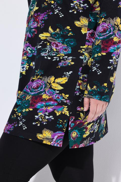 Immagine prodotto Ulla Popken Maglia dal taglio lungo e svasato con fiori, scollo a V e maniche lunghe (60)