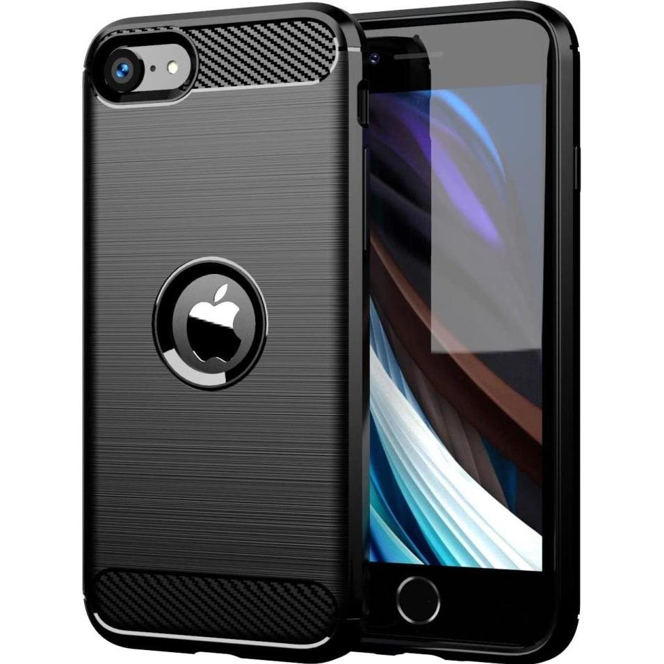 Screenguard Apple iPhone SE 2020 Hülle Carbon Brushed Soft TPU (Apple iPhone SE (2nd Gen)), Smartphone Hülle, Schwarz