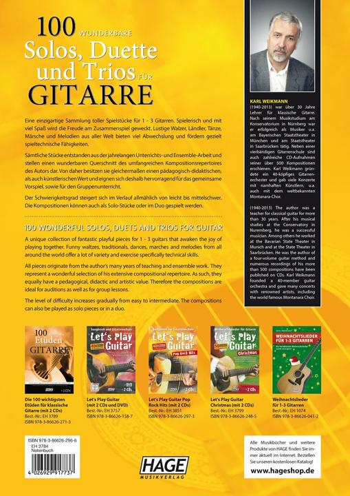 Produktbild 100 wunderbare Solos, Duette und Trios für Gitarre (Deutsch, Englisch, Karl Weikmann, 2014)