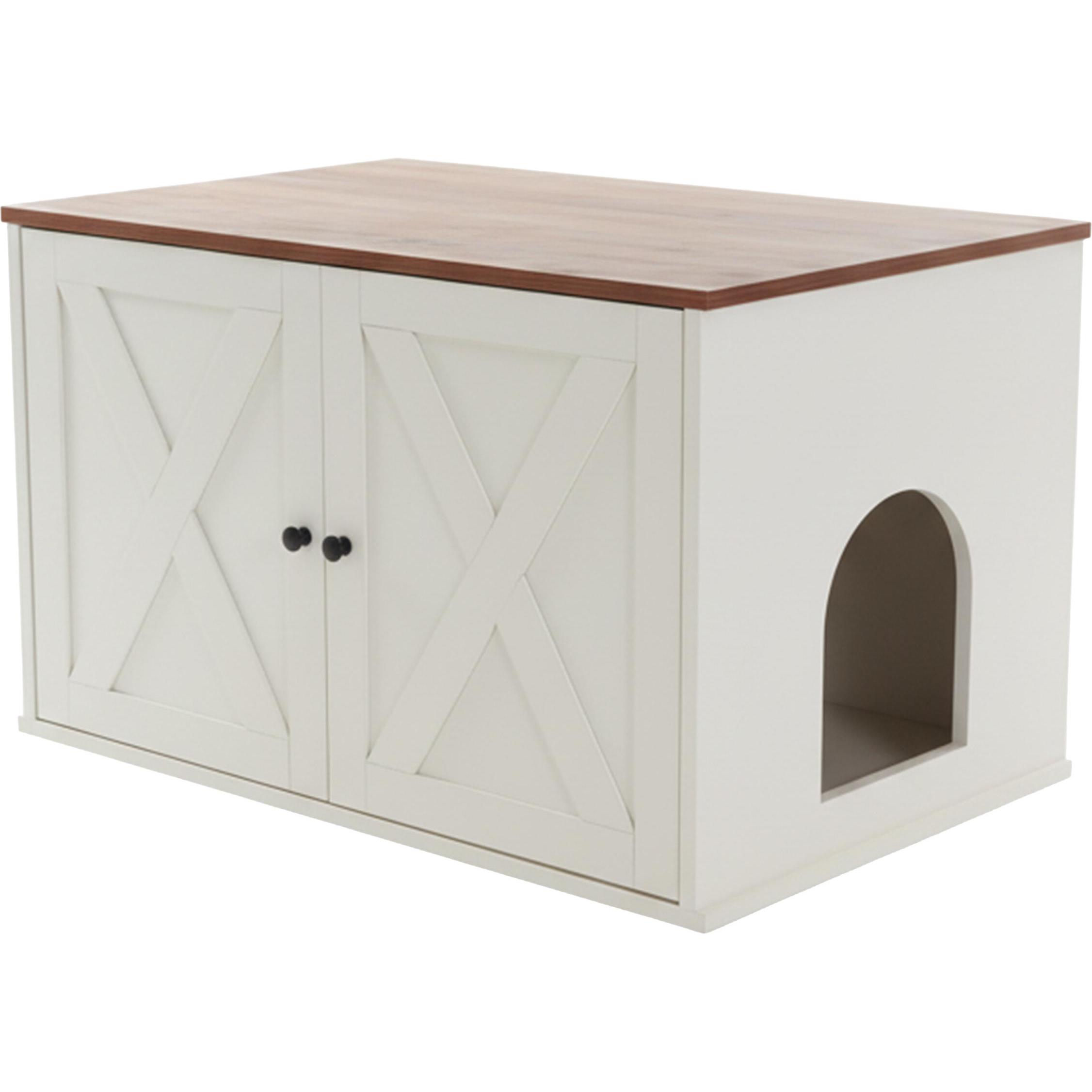 Comparer les prix de Armoire pour chat Relaxdays pour bac à litière cloison amovible entrée latérale H x L x P 50x80x53cm blanc-marron