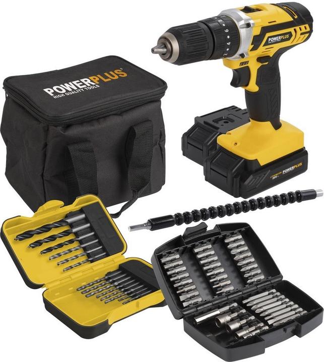 Powerplus Trapano a percussione, -avvitatore 20V 40Nm -inclusi 2 Akkun 20V 2.0Ah e caricatore - 53 Acc.